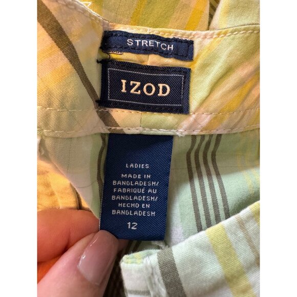 Izod Stretch Plaid Golf Walking Shorts Size 12 Pockets 10" Inseam Green Yellow E - Picture 3 of 6